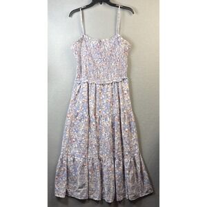 Hayden L.A. Smocked Bodice Midi‎ Dress Size L Floral Pastel Fairy Wedding Brunch